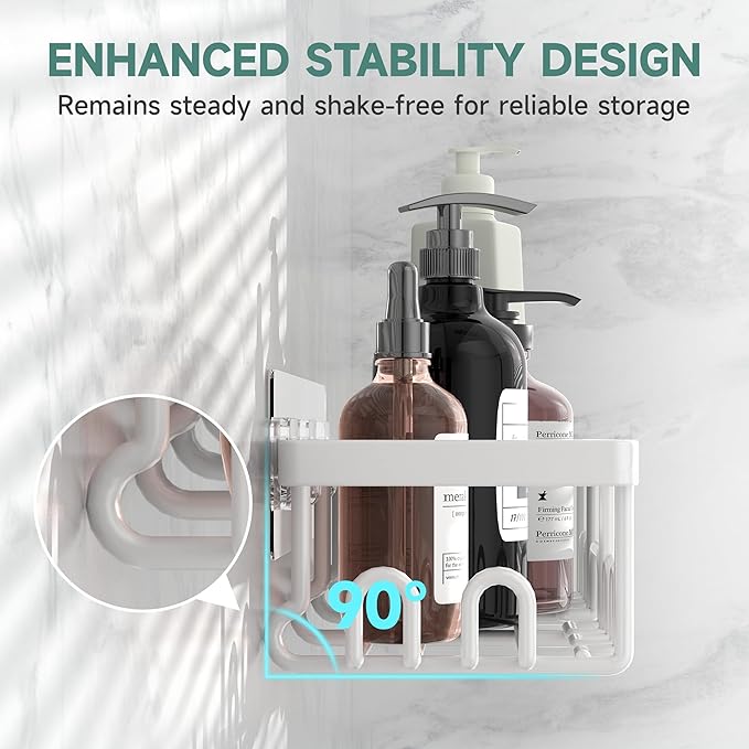 Veken Shower Caddy 3-Pack, Advanced Rustproof Design, No Drilling Adhesive Shelves, Rack with Soap Holder, Large Capacity Bat