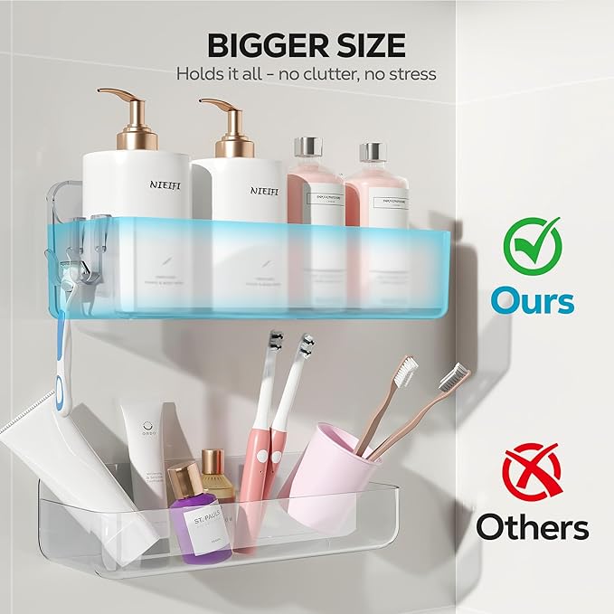 Nieifi Adhesive Wall Shelf, Shower Shelves, Shower Organizer for Bathroom Organization (A-Clear, 2 pieces)