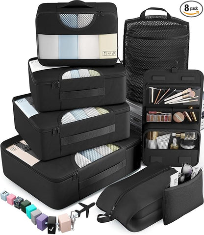 Veken 10 Set/8 Set Packing Cubes for Travel Essentials, Suitcase Organizer Bags in 4 Sizes, Carry-On Luggage Accessories with Laundry & Toiletry Bag, Airplane Must-Have, Road Trip & Camp Gifts for Men