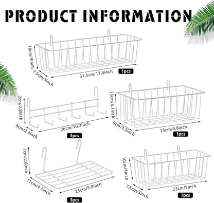 Fumete 9 Pcs Wall Grid Hanging Basket Shelf Hooks Set Includes 3 Basket 3 Wire Straight Shelf and 3 Hooks for Storage Display