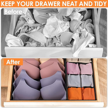 6 Pack Sock Underwear Drawer Organizer Dividers, 58 Cell Foldable Fabric Dresser Closet Organizers and Storage Bins for Cloth