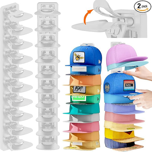 AXU 2 Pack Hat Organizer for Baseball Caps, Hat Rack for Wall (White)
