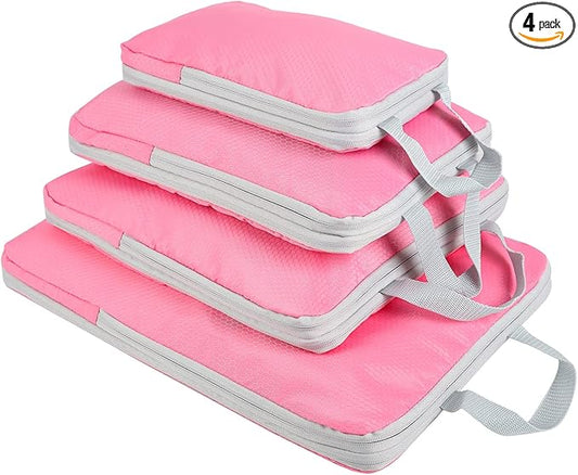 COVAX 4 Set Compression Packing Cubes, Travel Luggage Organizers and Storage Packing Cubes (Pink)