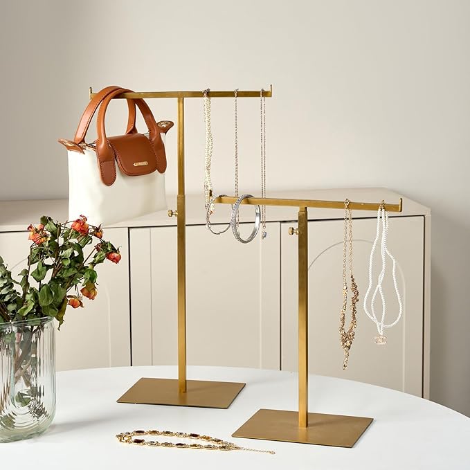 Display Stand Stainless Steel Jewelry Towers Bag Stand Tabletop Double Hook Hanging Jewelry Stands for Necklaces Organizer St