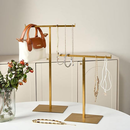 Display Stand Stainless Steel Jewelry Towers Bag Stand Tabletop Double Hook Hanging Jewelry Stands for Necklaces Organizer St