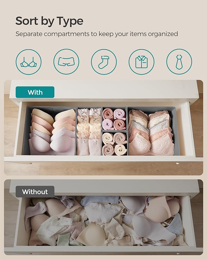 SONGMICS Drawer Organizers, Dresser Divider Organizers, Set of 18, Foldable Fabric Storage Boxes for Socks, Underwear, Bras, 