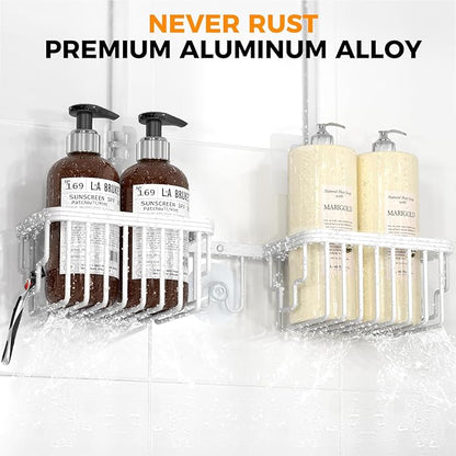 REINHARDT Aluminum Shower Caddy Hanging Adjustable Shower Caddy, Rustproof Hanging Shower Organizer with Hooks Soap Holders, 
