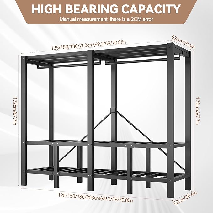 Heavy Duty Clothes Rack with Cover, Portable Wardrobe Closet with Magnetic Door & Black Steel Frame, Foldable Freestanding Ga
