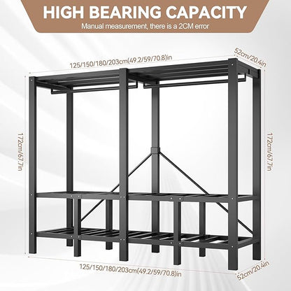 Heavy Duty Clothes Rack with Cover, Portable Wardrobe Closet with Magnetic Door & Black Steel Frame, Foldable Freestanding Ga