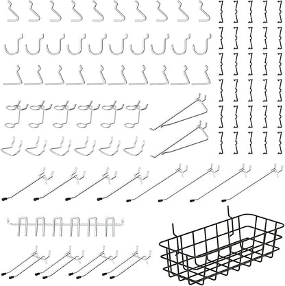 HUHOLE 88 Piece Pegboard Hooks Assortment Kit with Pegboard Bins Garage Tool Organizer Set Fits 1/8 and 1/4 Inch Peg Board Ac