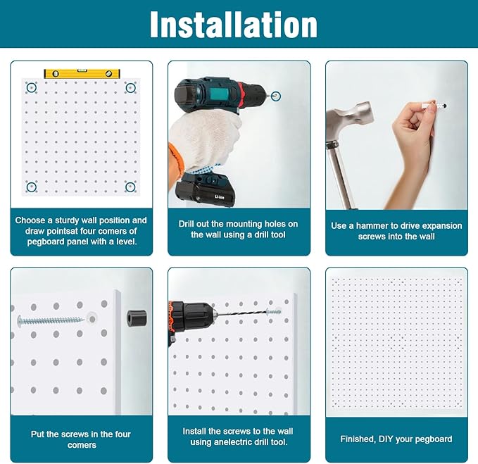 4 Pack Steel Peg Board,Universal 1/8 and 1/4 Pegboard Accessories,Ideal for Garage Tool Storage, Office Organization, Craft R