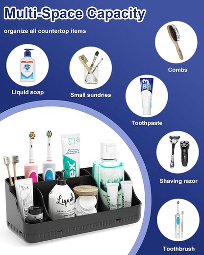 Bathroom Counter Organizer and Storage, 7 Slots Detachable Toothbrush Holders for Bathrooms, Anti-Slip Electric Toothbrush an