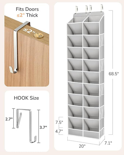 ULG Over The Door Shoe Organizer for Closet Fit 24-32 Pairs with Large Deep Pockets, Narrow Shoe Rack for Door Hanging Boots 