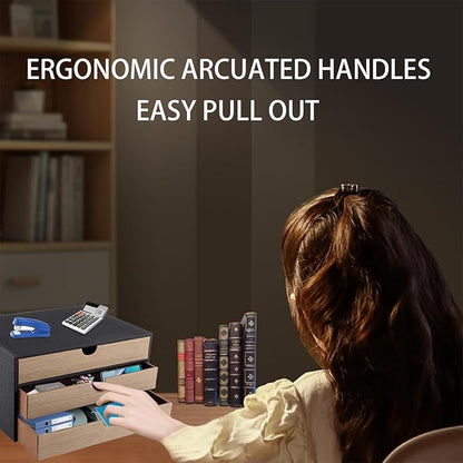 Desk Organizer with 3 Drawers,Leather Desk Organizer