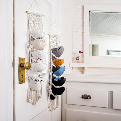 jontell Boho Baseball Cap Hanger-1 Pack-Macrame Hat Organizer for Ball Caps Holder Over Door, Hat Rack for Wall, Cap Rack for