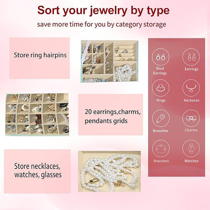 BOOVO Clear Lid Jewelry Box,3 Layers Jewelry Organizer Large Multi-Functional Jewelry Storage Box with 2 Drawers,Jewelry Disp