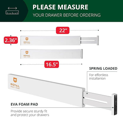 Bamboo Drawer Dividers Organizers, Adjustable Drawer Separator Splitters, 17–22 Inches Expandable Drawer Divider Organizer fo