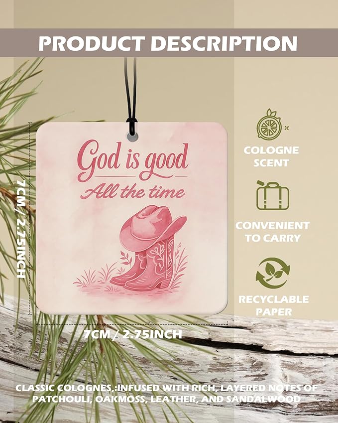 Pink Western Christian Square Citrus Car Air Freshener 4 Pcs, Southwestern Desert Cowgirl Religious Hanging Air Freshener for