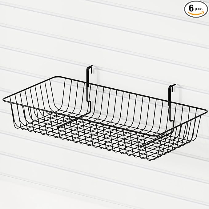 23.6" L x 11.8" D x 3.9" H - 6 pcs Black Wire Baskets for GridWall and SlatWall - Merchandiser Baskets,Grid wall Shelves Hang