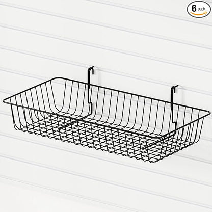 23.6" L x 11.8" D x 3.9" H - 6 pcs Black Wire Baskets for GridWall and SlatWall - Merchandiser Baskets,Grid wall Shelves Hang
