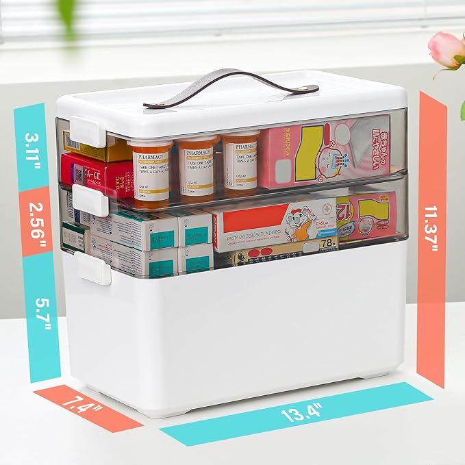 Homaigie Extra Tall 3-Tier Medicine Cabinet Organizer for Upright Medicine Bottles Organizer, Portable Medicine Storage Box w