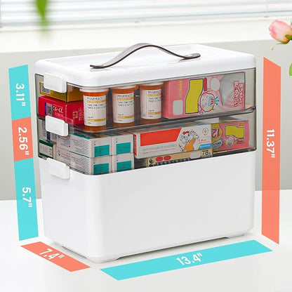 Homaigie Extra Tall 3-Tier Medicine Cabinet Organizer for Upright Medicine Bottles Organizer, Portable Medicine Storage Box w