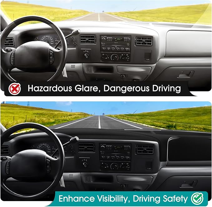 FIILINES Dash Cover for 1999-2004 Ford F-250 F250 F-350 F350 F-450 F450, Dashboard Mat Accessories Dash Cover Sunshade Nonsli