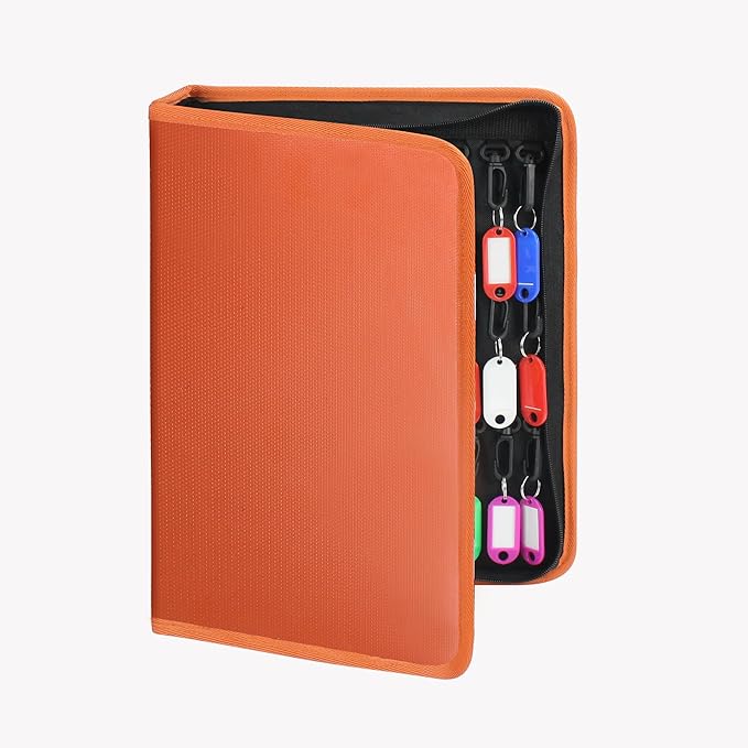 Sdstone Zippered Key Organizer Case Waterproof and Fireproof Key Binder with 60 Hooks and Tags Portable Key Storage, Key Box 