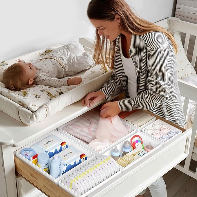 DIMJ Drawer Organizer Clothes- 30 Pack Baby Dresser Organizer for Nursery, Small Fabric Closet Drawer Organizer Bins for Unde