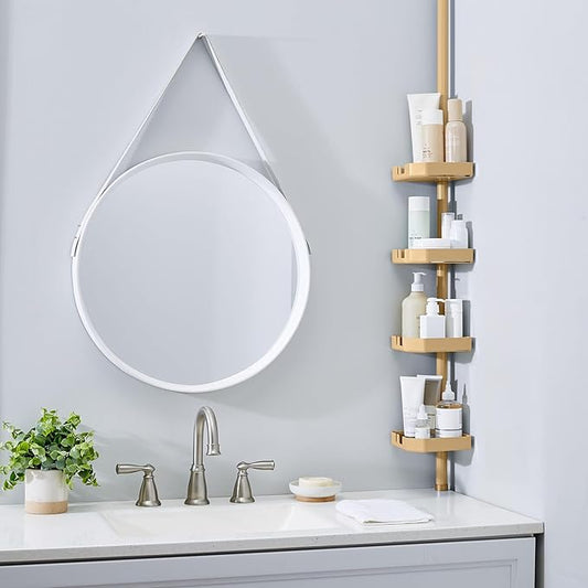 Bath Bliss 4 Tier Tensions Corner Shower Caddy | Shelves | Adjustable 48“-101” | Bathroom Organizer | Bathtub and Shower Stal