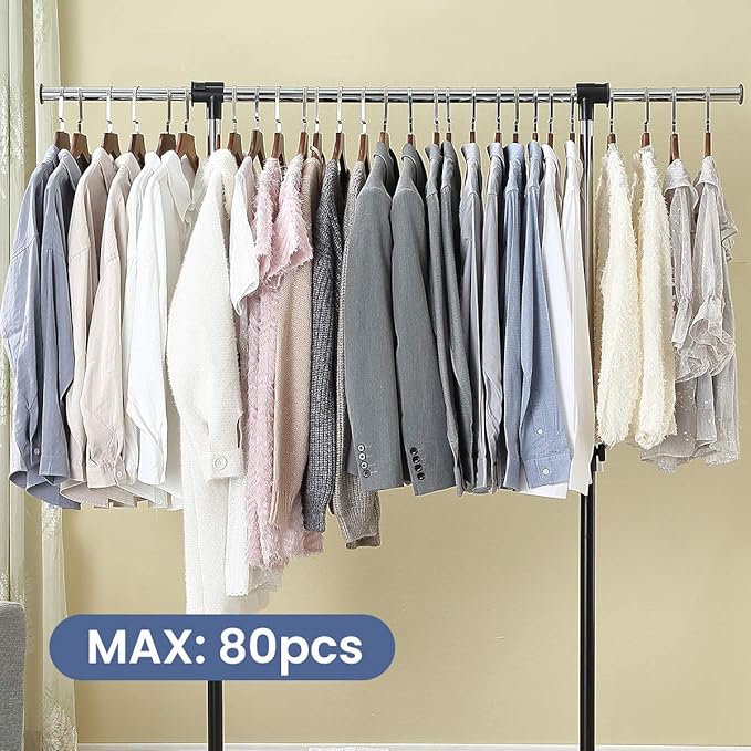 LiaMeE Adjustable Clothing Rack for Hanging Clothes, Heavy Duty Garment Rack with Wheels，Free Standing Rolling Clothes Rack w