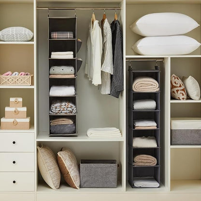 YOUDENOVA Hanging Closet Organizer and Storage, 6-Shelf Closet Hanging Storage Shelves, Grey