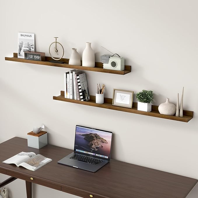 Picture Ledge Wall Shelves 48 inch Width Set of 2, Solid Pine Wood Rustic Floating Ledge Shelves for Wall for Kids' Room Bedr