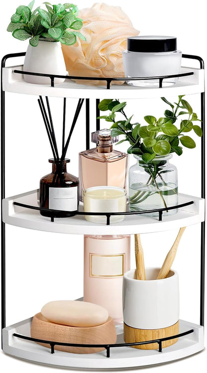 3 Tier Bathroom Counter Organizer, Bathroom Counter Tray and Vanity Organizer, Wood Corner Countertop for Kitchen, Dresser (W