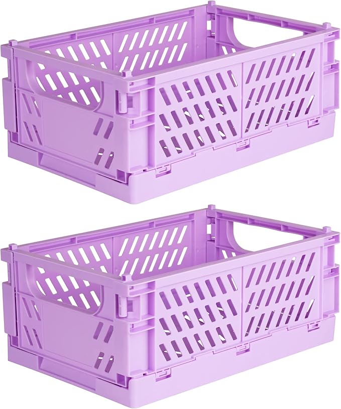 Tixill 2-Pack Mini Foldable Plastic Baskets for Organizing and Storage, Collapsible Storage Crate for Home Kitchen Bedroom Ba