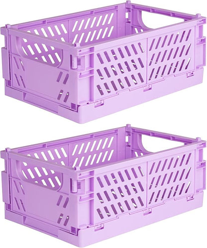 Tixill 2-Pack Mini Foldable Plastic Baskets for Organizing and Storage, Collapsible Storage Crate for Home Kitchen Bedroom Ba
