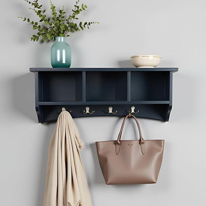 Shaker Cottage Wall-Mounted Coat Rack with 3 Storage Cubbies and 4 Coat Hooks – 36" W x 9" D x 14" H Space-Saving Entryway Or