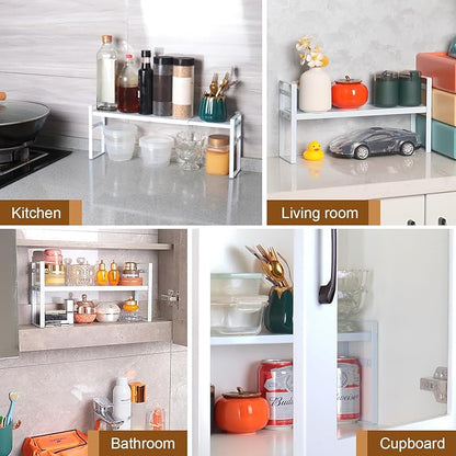 Small Expandable Medicine Cabinet Shelf, 3.58” Wide Metal Storage Stand with Adjustable Layers & Non-Slip Pads for Kitchen, P