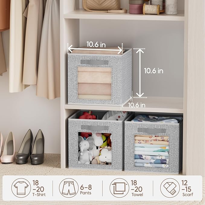 Homsorout Foldable Storage Cubes - Cubby Storage Organizer with Window, Decorative Fabric Bins for Clothes Storage, Closet Or