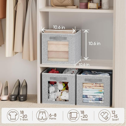 Homsorout Foldable Storage Cubes - Cubby Storage Organizer with Window, Decorative Fabric Bins for Clothes Storage, Closet Or
