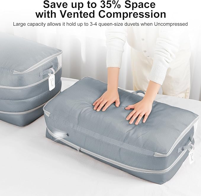 Comforter Storage Bag - Large Capacity Bedding Storage Bags Ultra Space Saving Self Compression Organizer, Washable Compressi