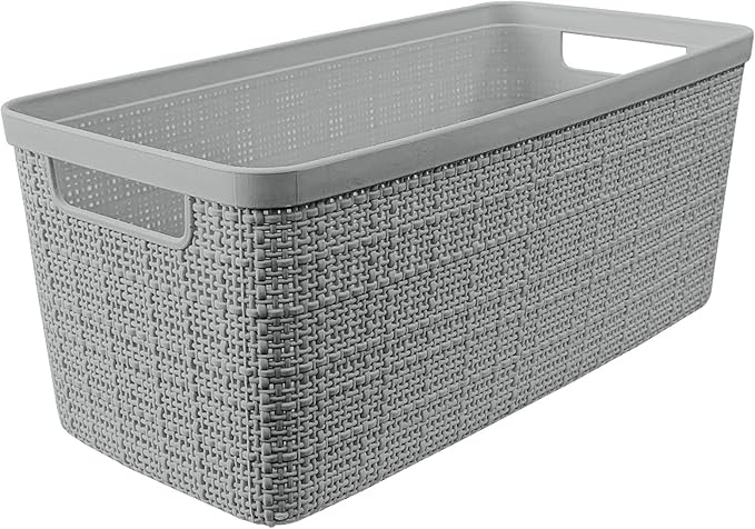 Curver Set of 8 Slim 6.8L Jute Decorative Plastic Organization and Storage Baskets - Perfect Bins for Home Office, Closet She