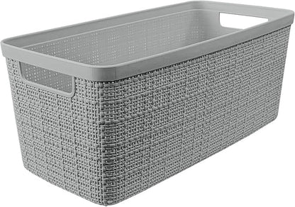 Curver Set of 8 Slim 6.8L Jute Decorative Plastic Organization and Storage Baskets - Perfect Bins for Home Office, Closet She
