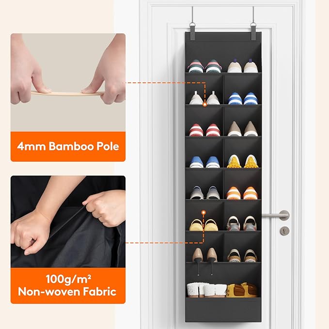 Lifewit 8 Tier Over the Door Shoe Organizer with 15 Large Deep Pockets, Fabric Hanging Shoes Shelf for Closet, Dorm Storage, 