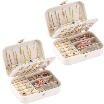 Travel Jewelry Box, PU leather Small Jewelry Organizer For Female Girls, double layer portable mini travel case for storing e