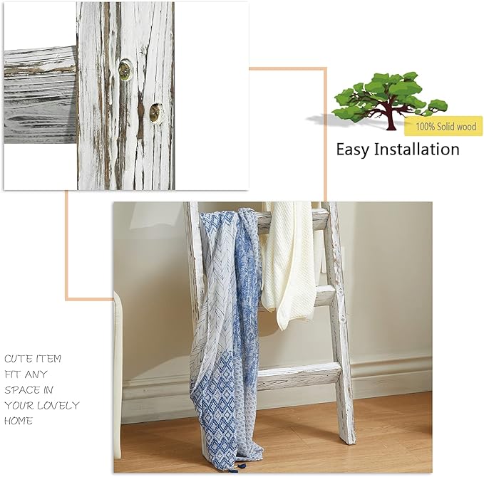 FUIN 5ft (58") Wood Blanket Ladder Living Room Decorative Wall Leaning Farmhouse Quilt Display Holder Wooden Towel Rack for B