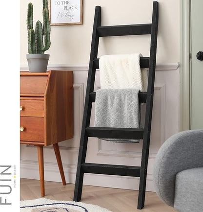 FUIN 5ft (58") Wood Blanket Ladder Living Room Decorative Wall Leaning Farmhouse Quilt Display Holder Storage Rustic Wooden T
