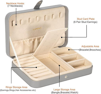 LANDICI Small Jewelry Box for Women Girls, PU Leather Travel Jewelry Case, Portable Jewelry Organizer Storage Holder Display 