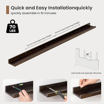 Picture Ledge Shelf, Floating Shelves Set of 2, 48 Inches Solid Wood Nursery Book Shelves for Toys Storage, Kids Bookshelf Wa