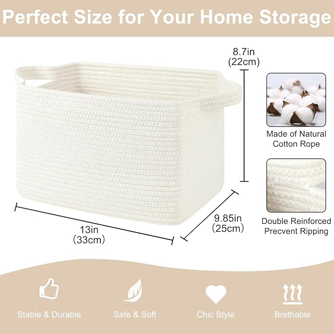 OIASKET Storage Baskets for Organizing, Woven Baskets for Shelves, Rectangle Decorative Organizer for Storage Clothes, Toy, B